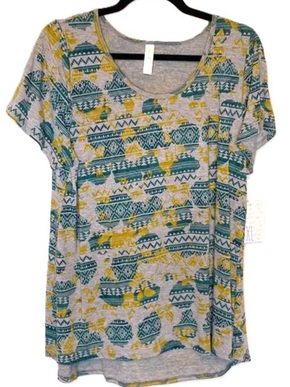 LuLaRoe Classic T Shirt XL Gray Teal Green Yellow Geometric NWT